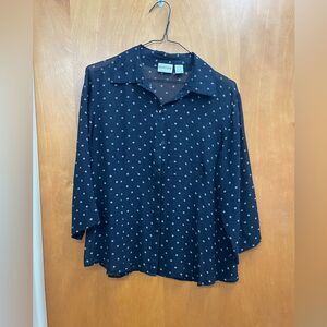 Chico's sheer black silk Swirl Pattern button down Blouse